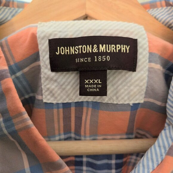 Men's XXXL Johnston and Murphy Blue and orange plaid short sleeve shirt - Picture 2 of 8